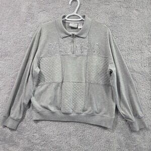 Alfred Dunner Women's Gray Embroidered Pullover Quarter Zip Sweatshirt PXL